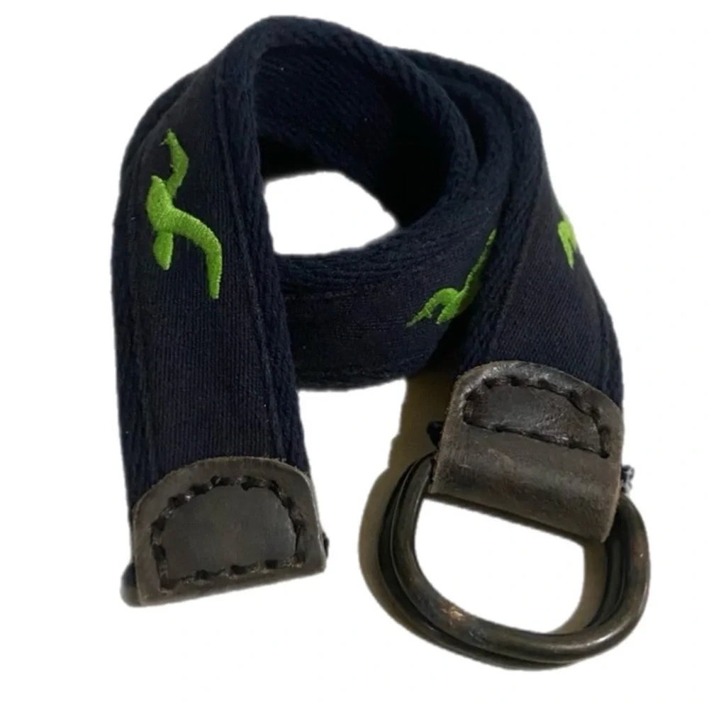 90s Y2K Hollister Canvas Fabric Black Belt Green Bird Logo D Buckle Small/Medium